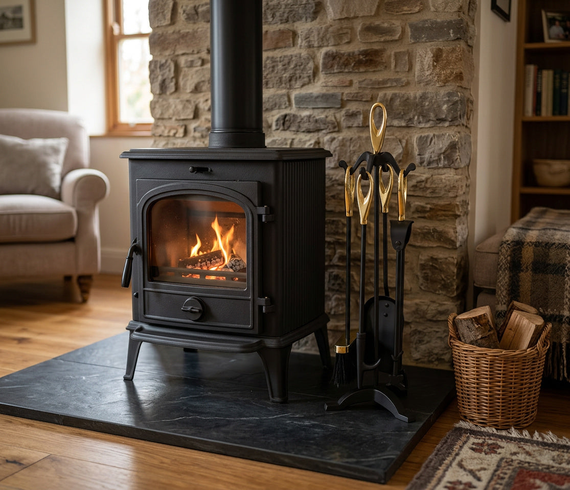 Stove Fireside Companion Set - Loop Top Black & Brass