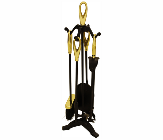 Stove Fireside Companion Set -  Loop Top Black & Brass