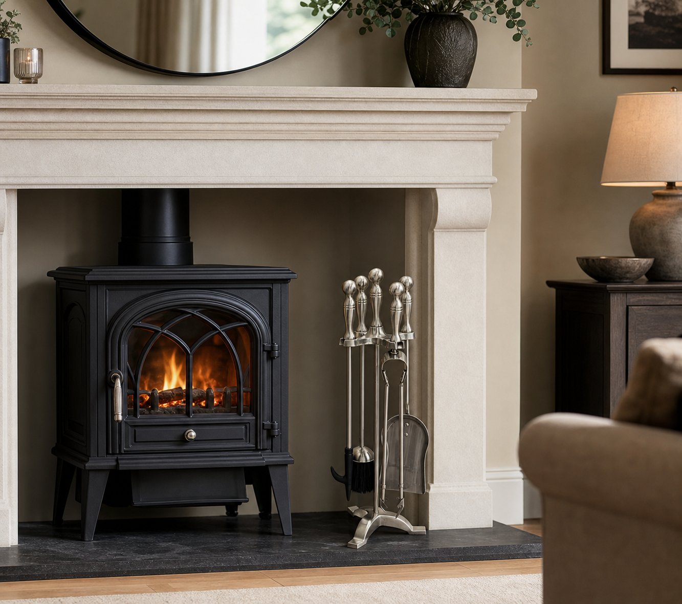 Stove Fireside Companion Set - Ball Top Pewter